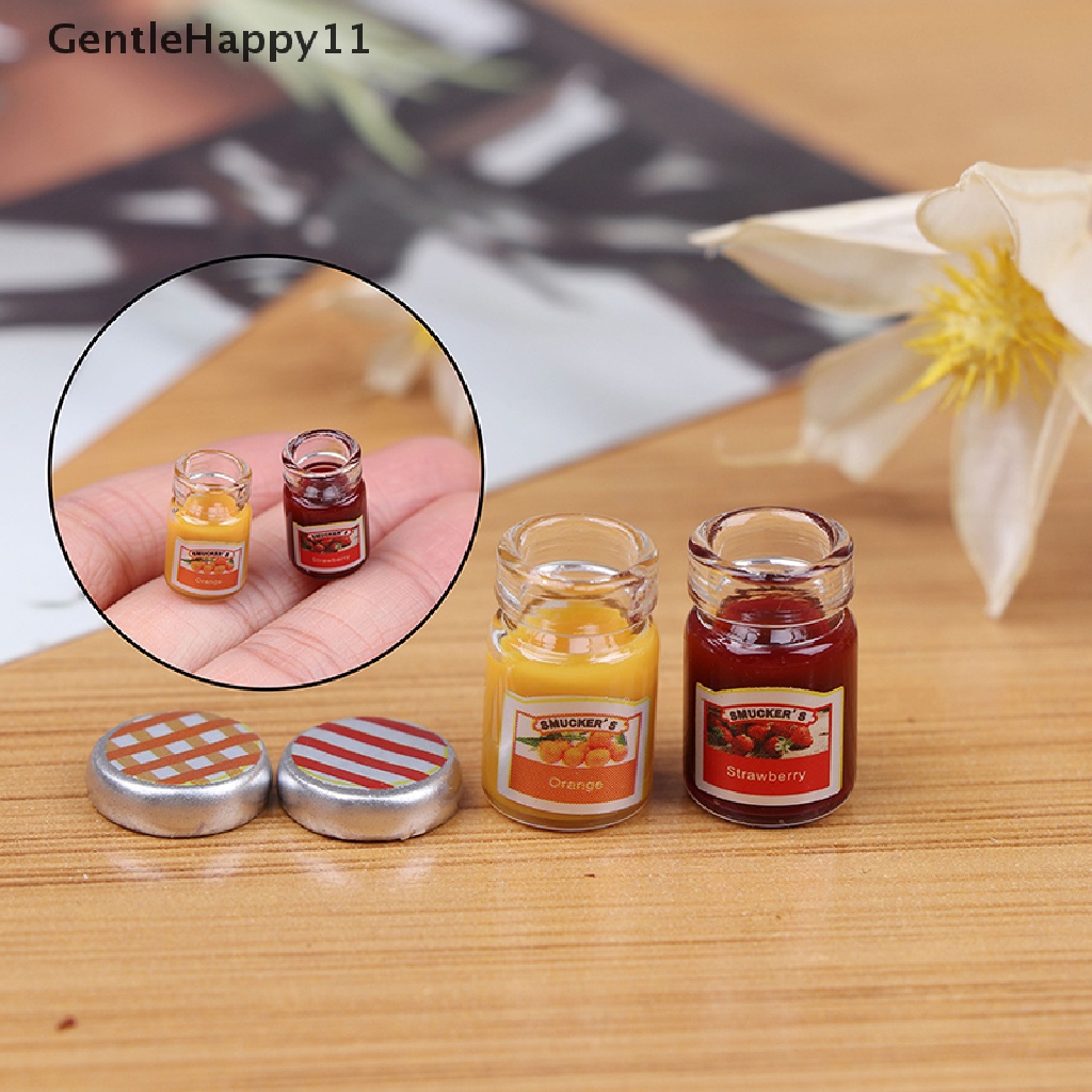 Gentlehappy 2PCS Miniatur Selai / Madu / strawberry Skala 1: 12 Untuk Rumah Boneka