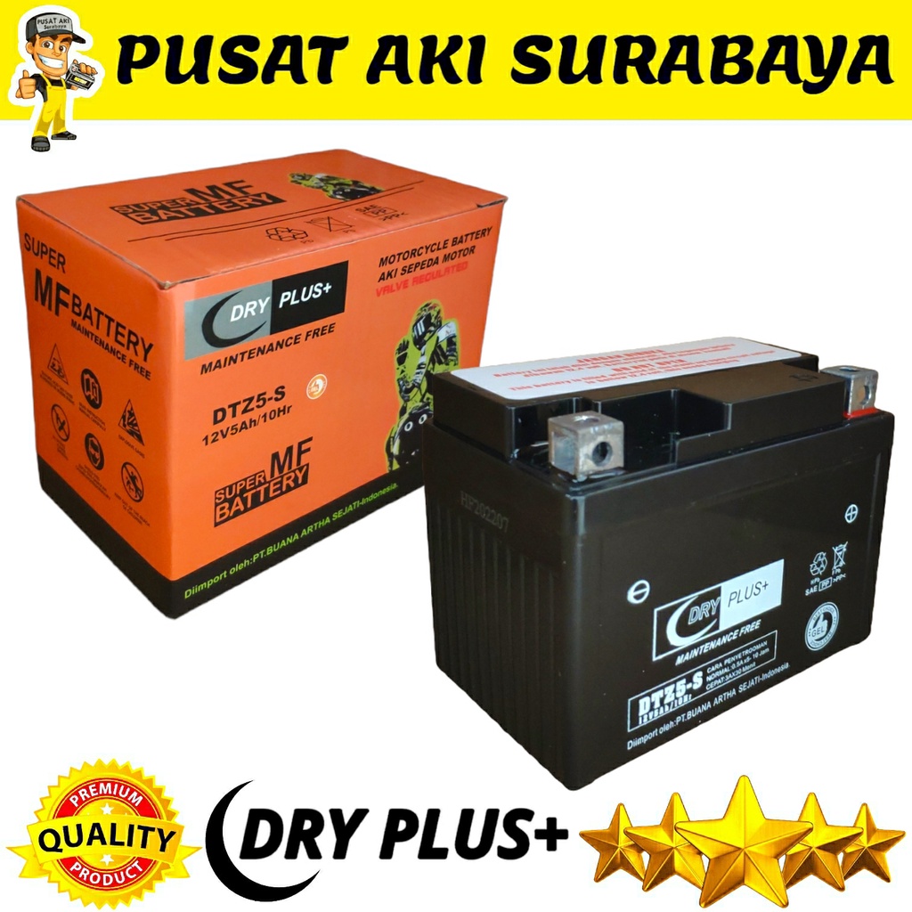 TERMURAH!!! AKI GEL KERING DRYPLUS DTZ5S 12V 5AH MOTOR BEAT KARBU SUPRA VARIO VIXION XABRE MTZ5S YTZ4V GTZ5S YTZ5S