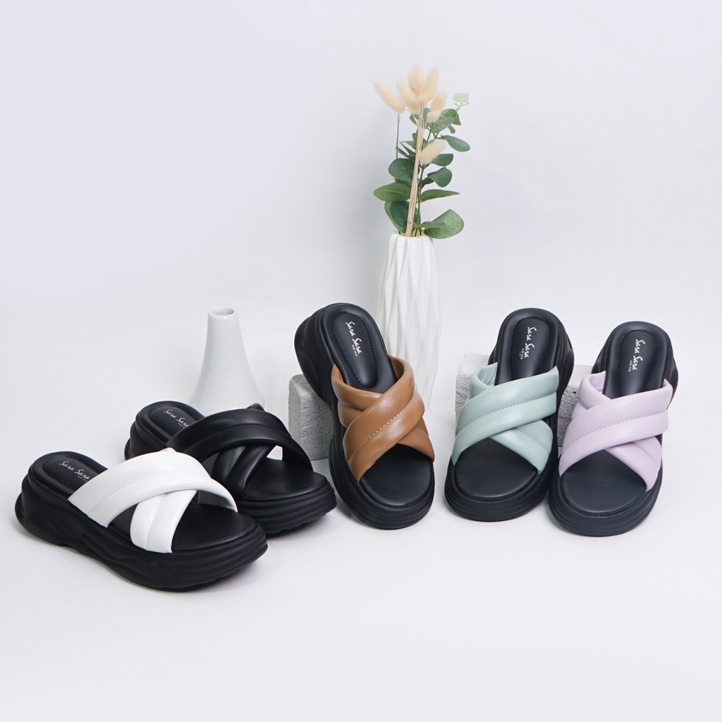 Sara Sara NAGITA Sandal platform wedges wanita casual sendal cewek ban dua silang tinggi kulit kekinian yuk