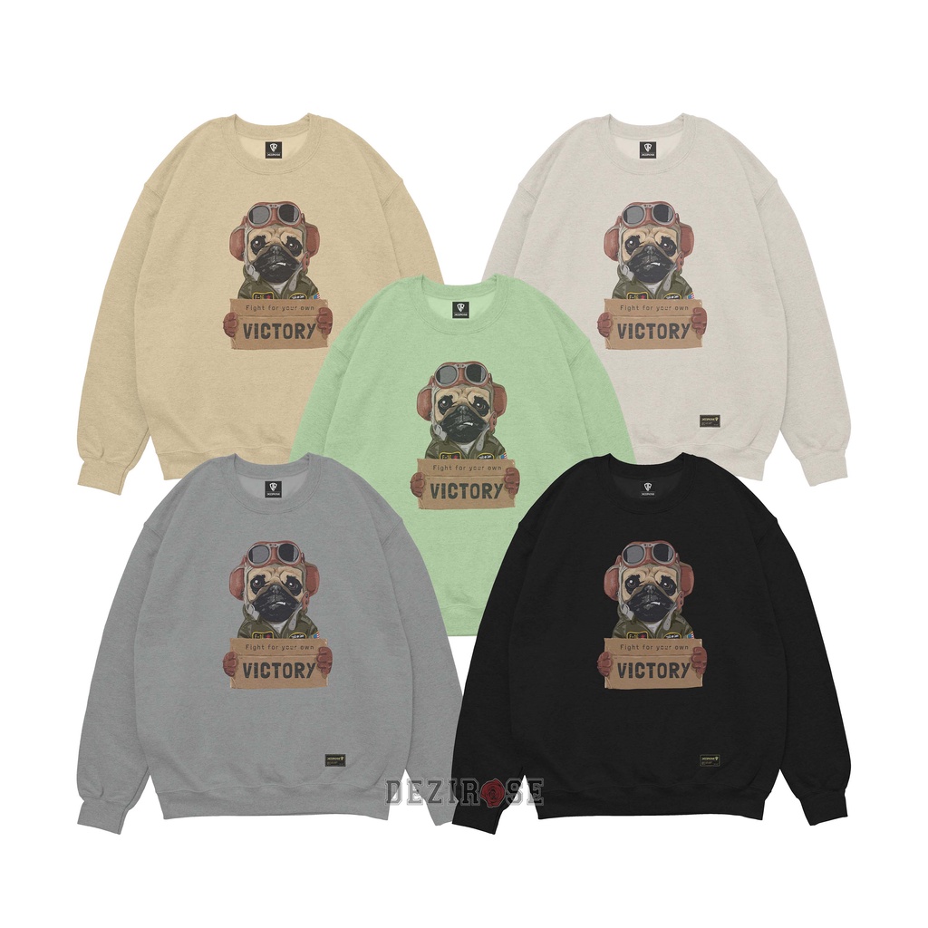 Sweater Crewneck Pria Wanita Dog Victory Fleece Tebal Premium Distro Unisex DEZIROSE