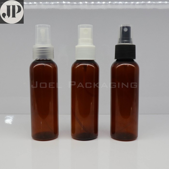 BOTOL BR 100ML AMBER SPRAY CLEAR PUTIH HITAM 100 ML SPRAY PET AMBER - Tutup Clear