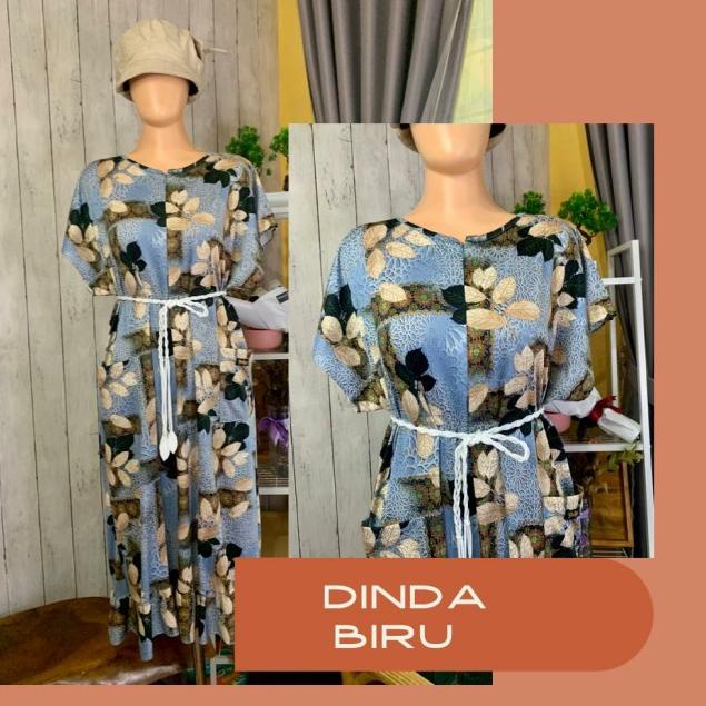 DASTER JUMBO BUSUI Rifa long 7/8 home dress - Dinda Biru