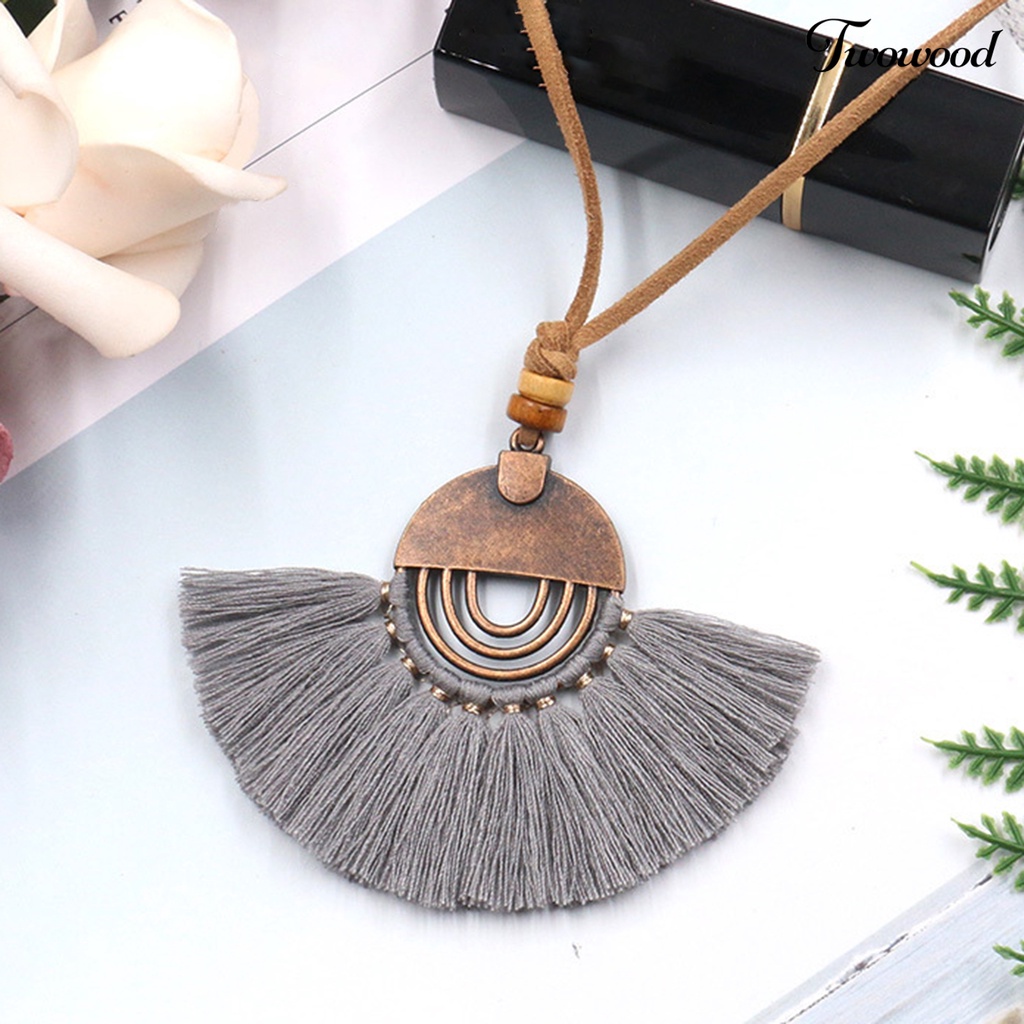 Kalung Rumbai Bentuk Kipas Bahan Katun Alloy Gaya Bohemian Etnik Untuk Wanita