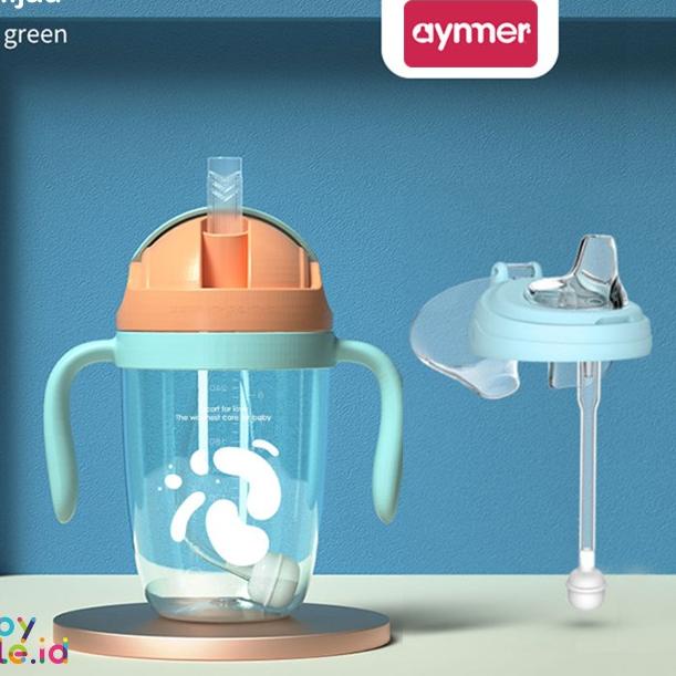 AYNMER PP SIPPY CUP | BOTOL SUSU BAYI TRAINING CUP + STRAP - Hijau, Sippy + Straw