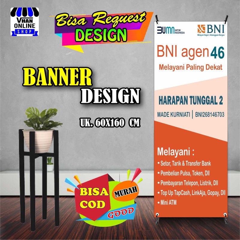 Spanduk Banner Backdrop Agen BNI, Konter Jasa, Model Berdiri, Keren Murah