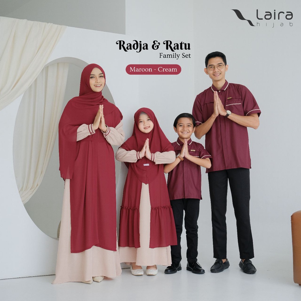 Couple Pasangan Laira Hijab Radja Ratu Maroon - Cream Baju Couple Keluarga Terbaru 2023 Baju Koko Couple Gamis Terbaru Lebaran