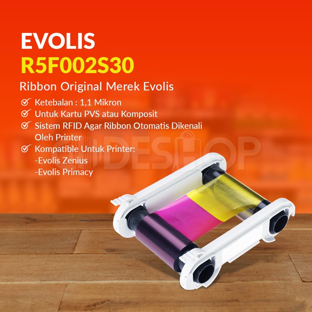 Ribbon Color Evolis Zenius Primacy YMCKO 200 Images PN: R5F002S30 | Tinta Printer Ribbon
