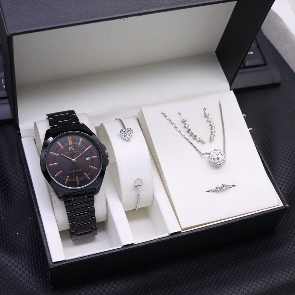 PROMO✅ JAM TANGAN AA ARION KELLY WANITA GIFT SET KALUNG ANTING CINCIN DAN GELANG JAM TANGAN SET ARIO