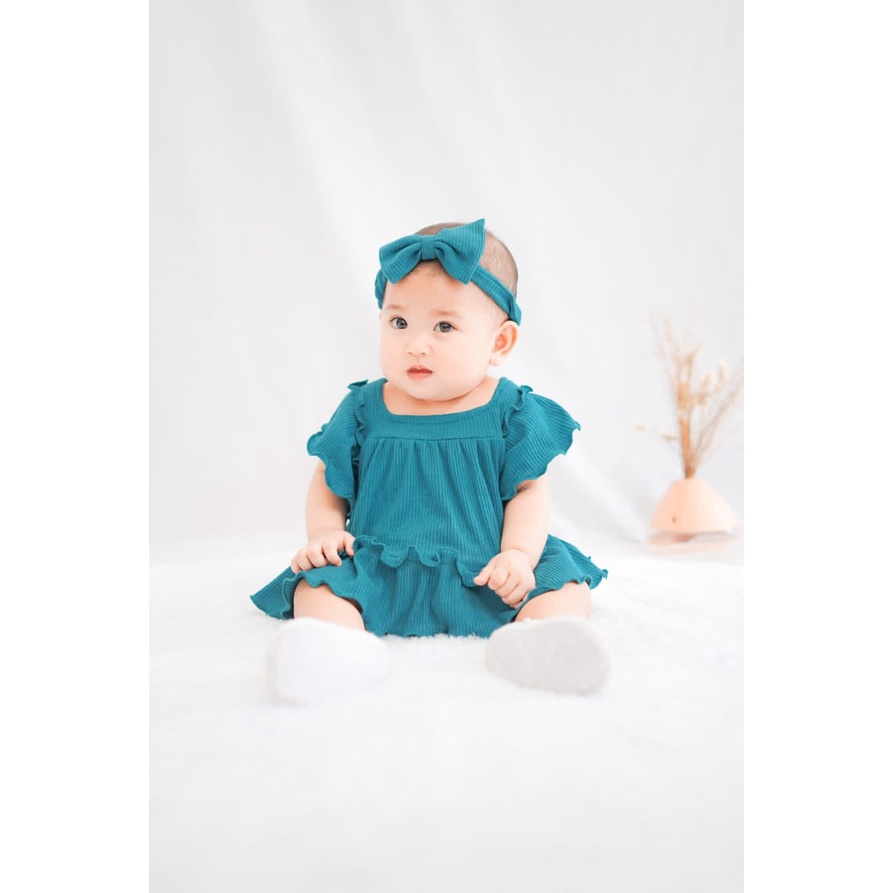 3-20BLN SETELAN BAYI ABRINA WITH HEADBAND DRESS BAYI BAJU BAYI PEREMPUAN