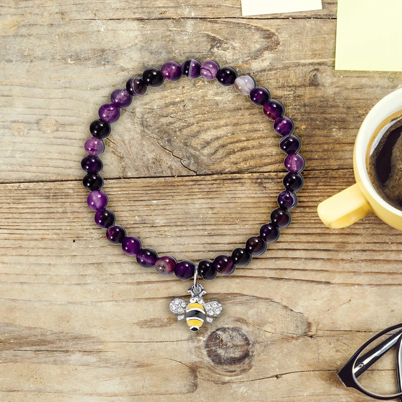 Fancyqube Gelang Tangan Batu Giok Bentuk Hati / Lebah Untuk Wanita