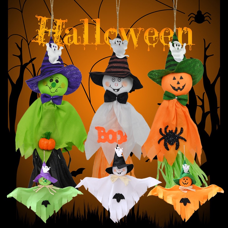 Dekorasi Gantung Halloween Artistik Dengan Rumbai Kertas Minyak Dan Gaya Yang Berbeda