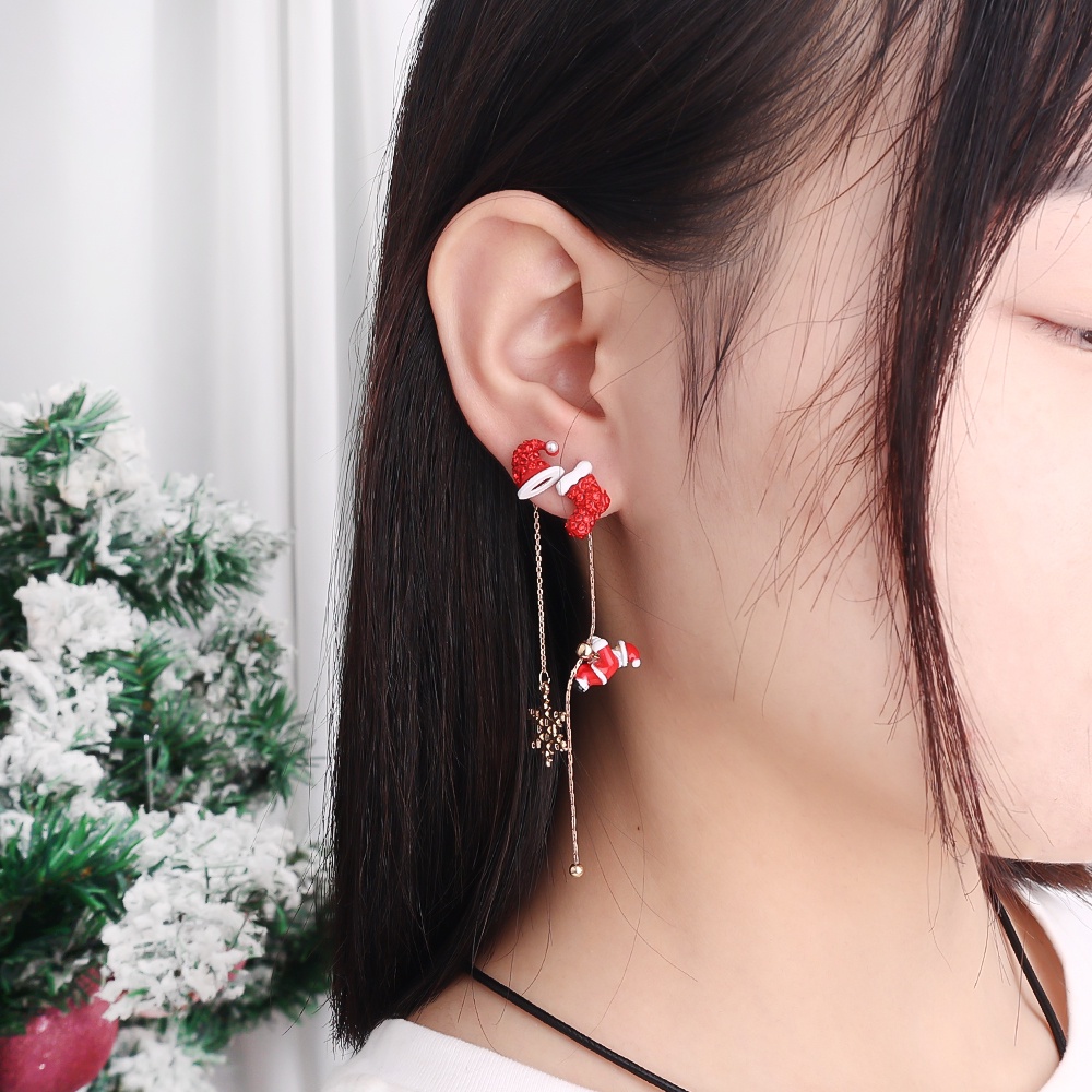 Anting Rantai Panjang Liontin Pohon Natal Santa Claus Gaya Korea Untuk Wanita