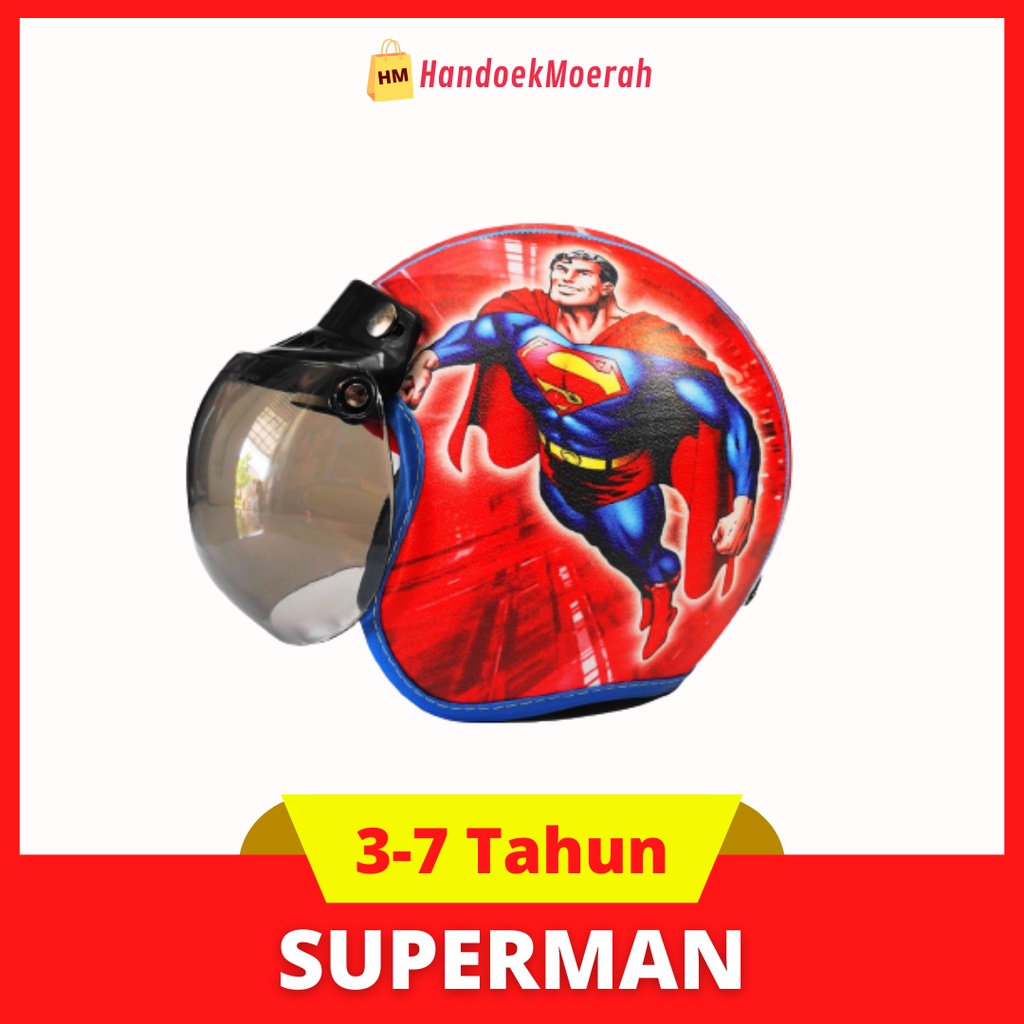 Helm Anak BOGO SUPERMAN Murah / Helmet Non SNI / Helm Karakter Kartun Lucu / Helm Anak Cowok Laki Laki 3 4 5 6 7 Tahun