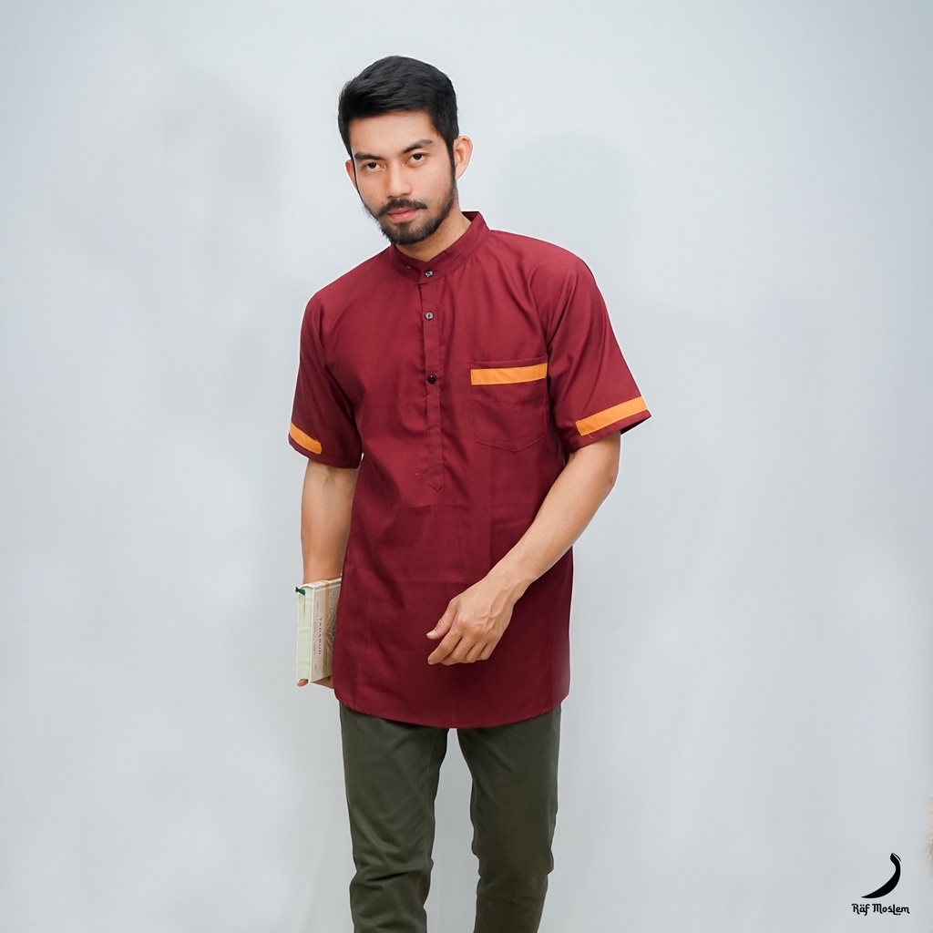 Baju Koko Kurta Lengan Pendek Baju Koko Fashion Muslim Pria Dewasa Terbaru Raf Moslem Bahan Katun NIdji