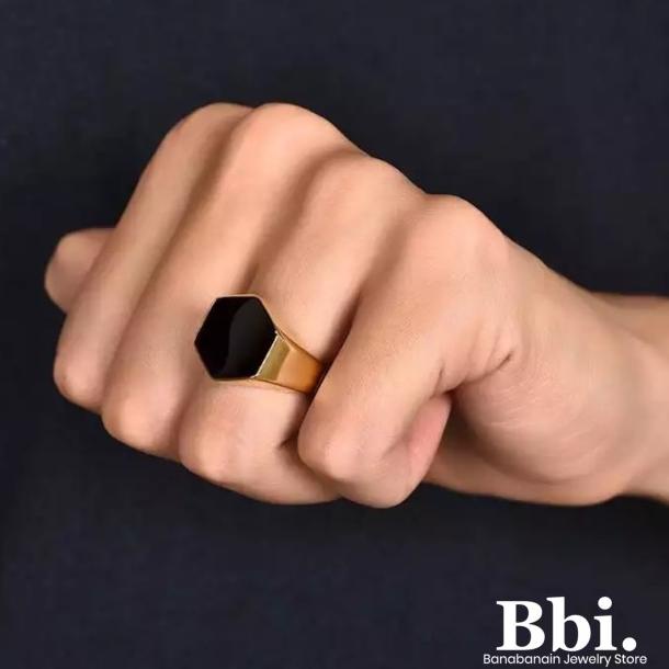 Cincin Titanium list emas hitam Pria cowo Premium - Hitam, 8