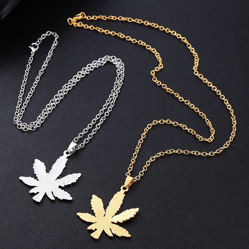 Kalung Liontin Daun Maple Hegemony Gaya Retro Hip-Hop Untuk Pria Dan Wanita