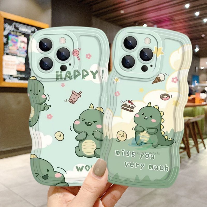 Oppo A17 A57 2022 A15 A16 A16K A54 A53 A12 A5S A7 A3S A11k A31 A52 A74 A95 A92 A94 A93 A37 F9 A1K A76 Little Dinosaur Dessert Curved Edge TPU Casing Handphone Binteacase