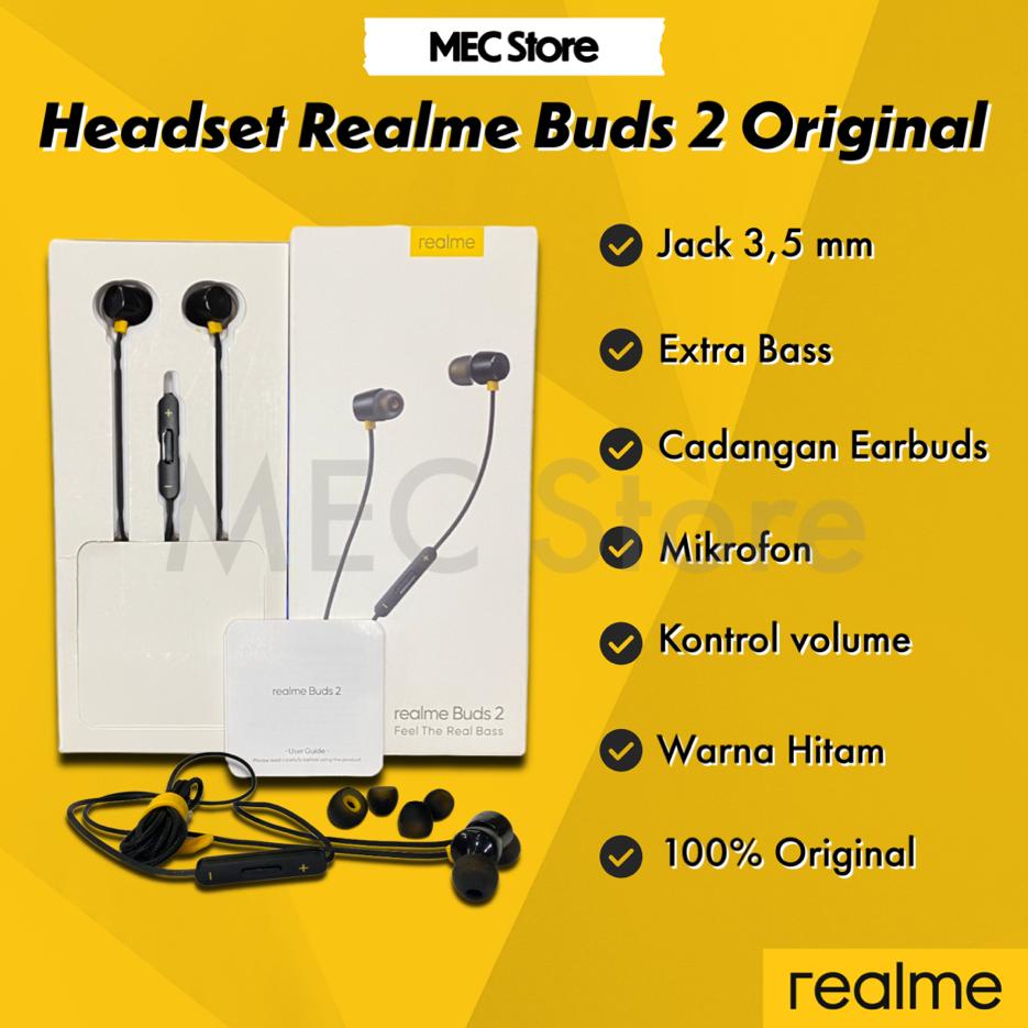 Headset Earphone Realme Buds 2 RMA 155 Original C1/C2/C3/3/5/5i/6/7/7i/8/8 PRO/C11/C12/C31/C33/C35/C21/C21Y/C25/XT/GT