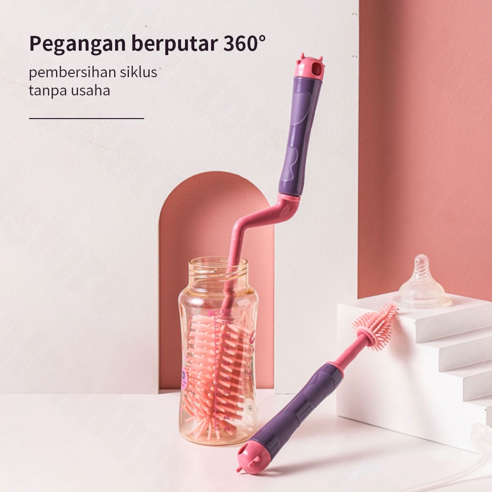 Halo Baby sikat botol bayi silikon 3 in 1/Pembersih botol silikon/Dot Susu Bayi Bottle Brush