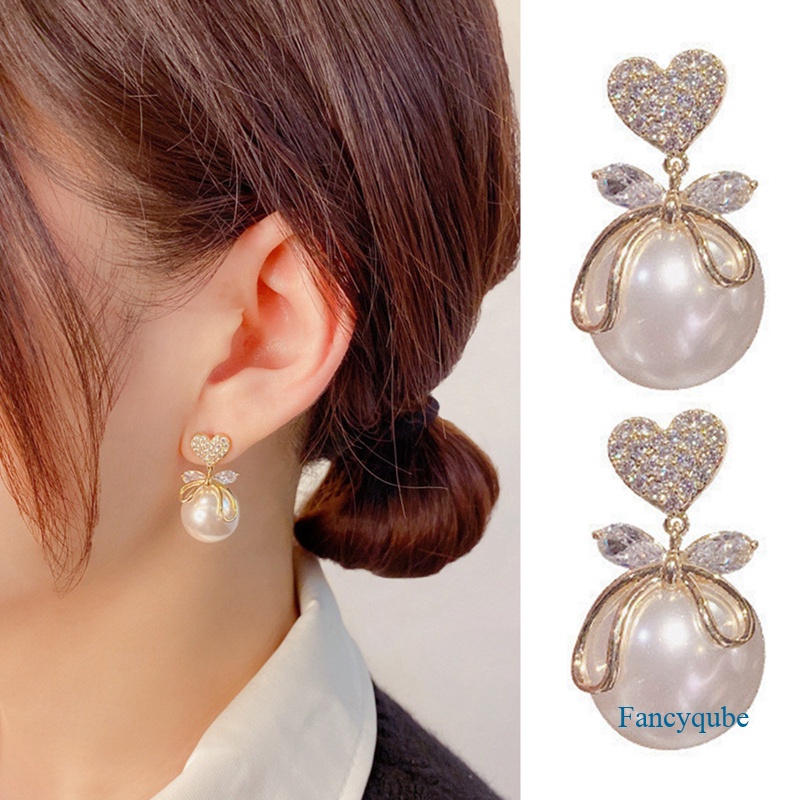 Fancyqube Anting Stud Bentuk Hati Besar Aksen Mutiara Gaya Korea Untuk Wanita