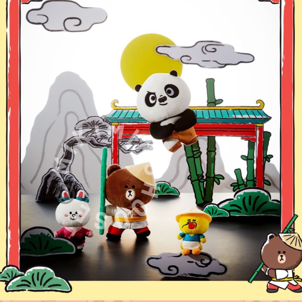 BROWN X KUNGFU PANDAN EXCLUSIVE COLLABORATION OFFICIAL LINE FRIENDS BONEKA DOLL PLUSH KEYRING GANTUN