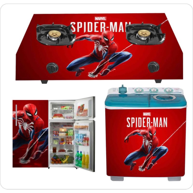 sticker 3in1 kulkas 1 pintu/mesin cuci 2 tabung/kompor 2 tungku mtotif Spiderman