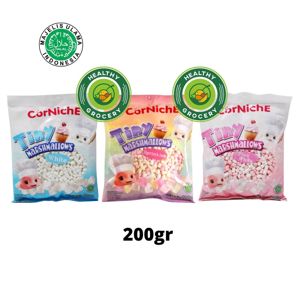 

Corniche Tiny Marshmallow Sprinkles / Marshmellow Kecil 200gr / Permen Marshmallows / Halal / Murah / Snow white / Pink White