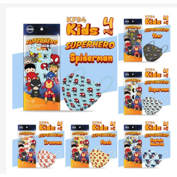 Masker KF94 Anak Premium Karakter Superhero dan Princess/KF94 Kids Oncare Motif Cowok dan cewek Lucu 4 Ply isi 10 pcs