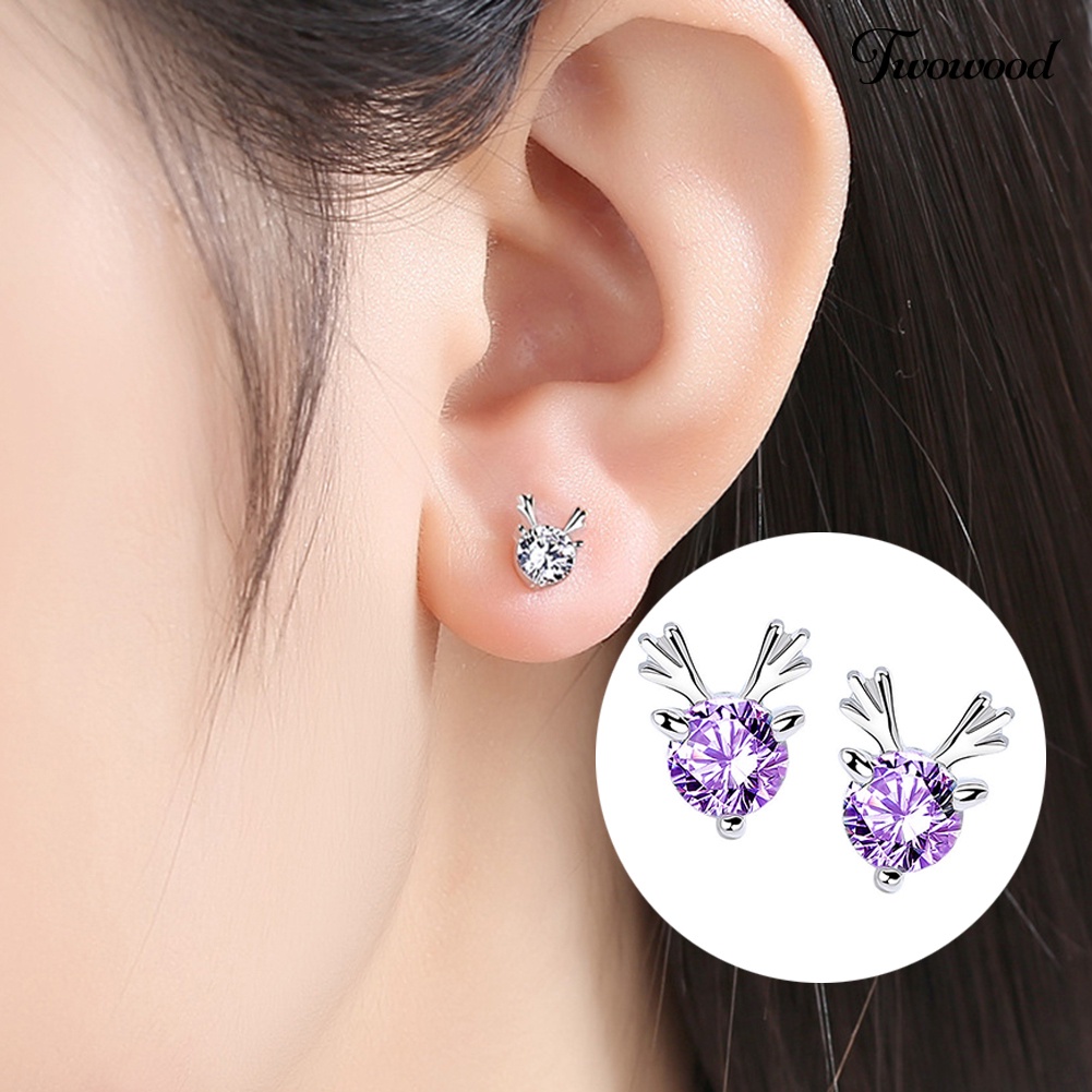 Anting Stud Bentuk Rusa Aksen Berlian Imitasi Untuk Wanita