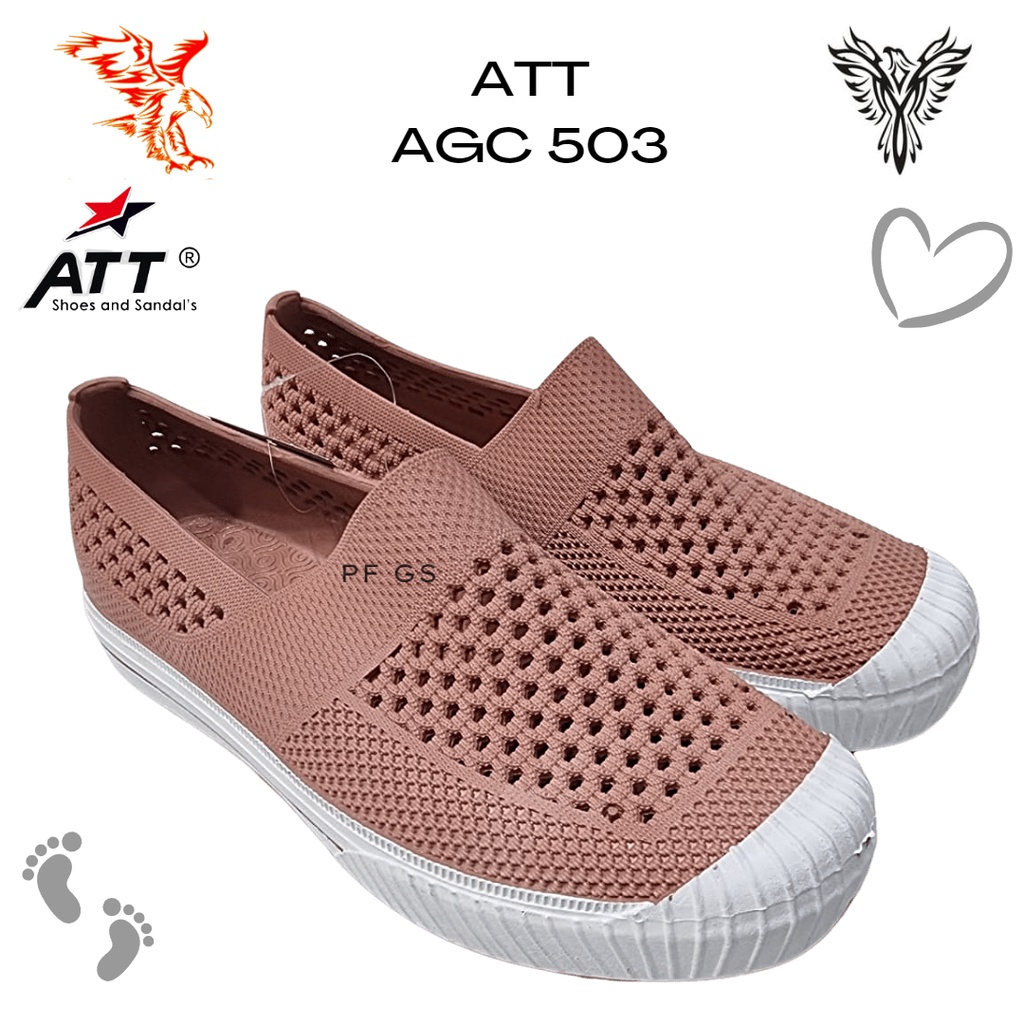 Sepatu Slip ON Wanita ATT AGC 503 Model Jaring Karet Trendy Anti Air Lentrur 37-40