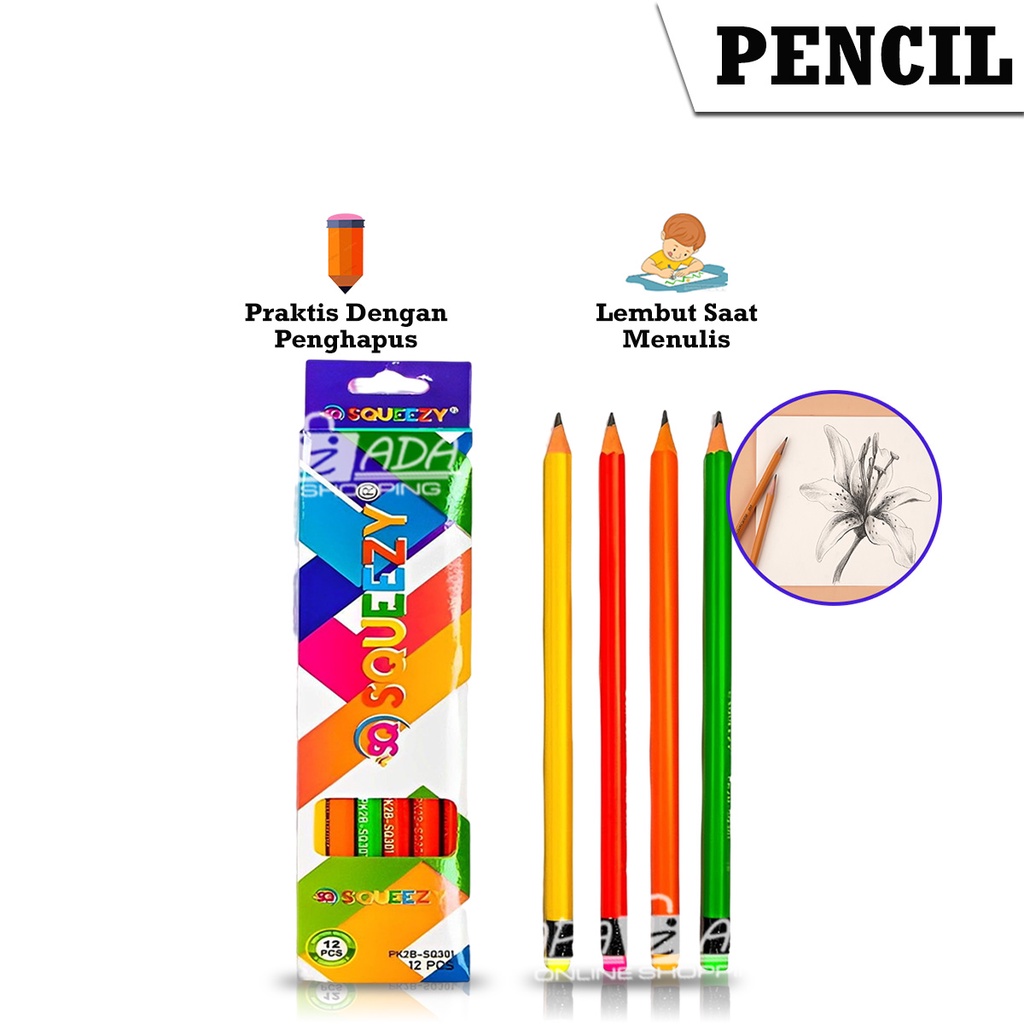 

Apazada - Pensil 2B [1 Pack - 12 Pcs Pensil] / Pensil Squeezy Rainbow / Pensil Kayu PK2B-SQ301