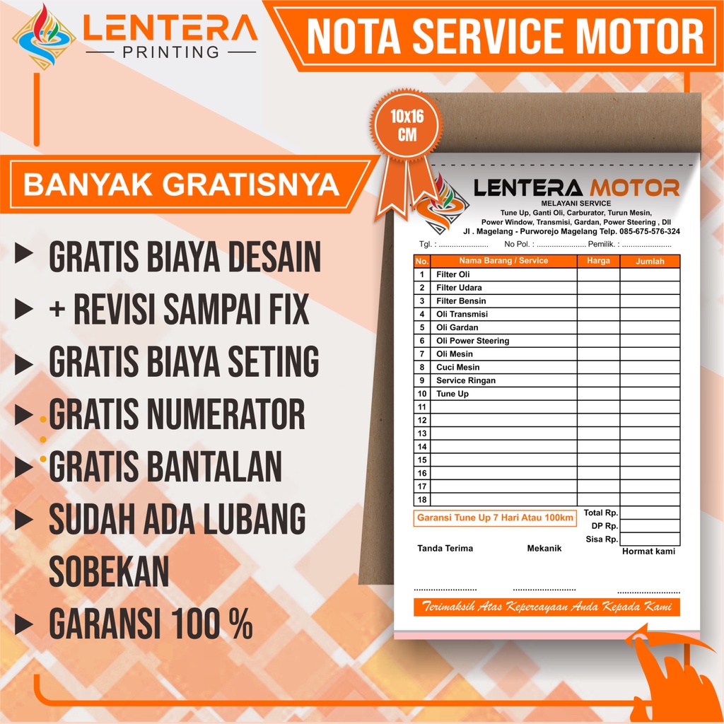 

NOTA SERVICE MOTOR - SERVICE MOBIL - NOTA SERVICE ELEKTRONIK CUSTOM 10,5 X 16 CM