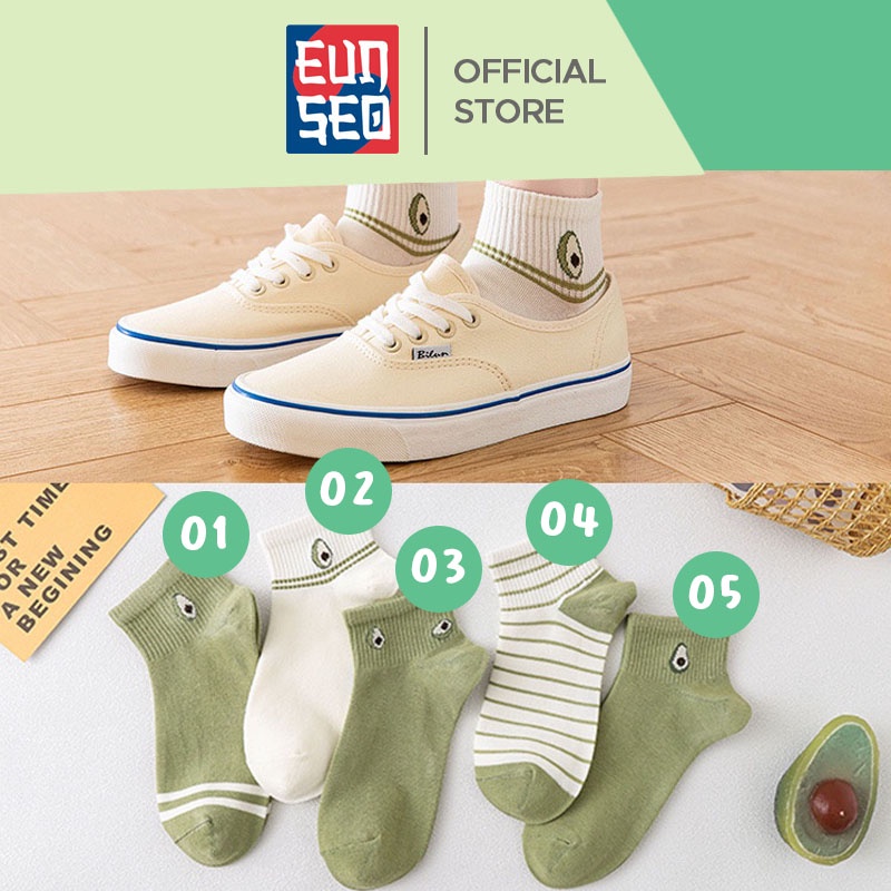 EUNSEO Kaos Kaki Pendek Wanita Motif Avocado Fashion Korea Kaoskaki Semata Kaki Premium