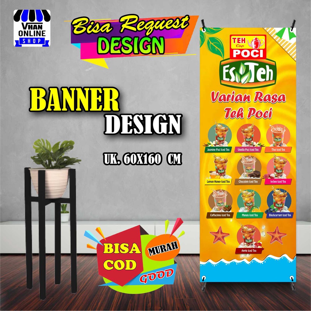 Spanduk Banner Backdrop Jualan Es Teh poci Viral Minuman Keren Bagus