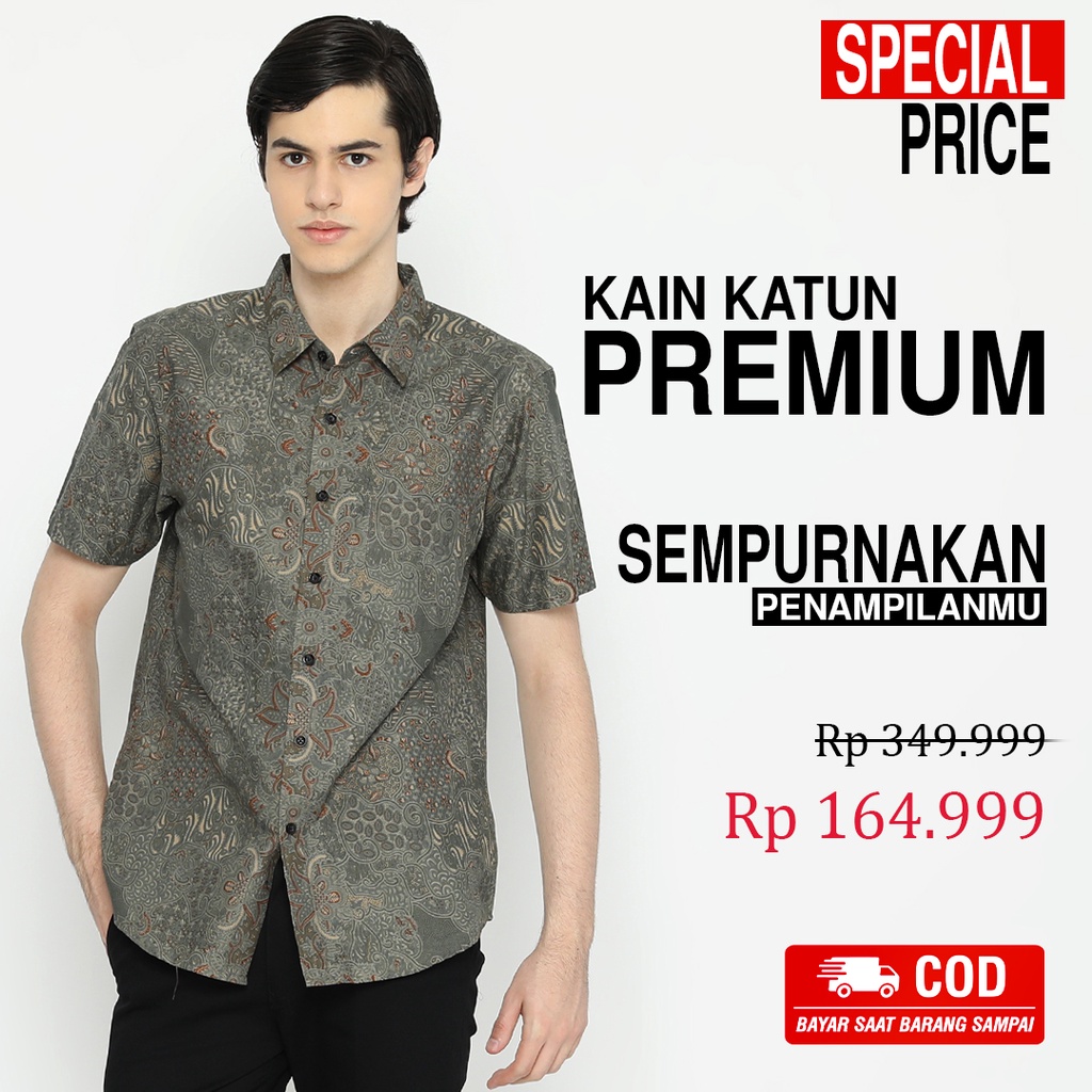 BAJU BATIK PRIA Kemeja Lengan Pendek Motif Sekar Jagad Hijau Warna Alam 724415 Cap 72 - Baju Kemeja Atasan Pakaian Setelan Batik Pria Cowok Laki Laki Remaja Keluarga Kantor Lengan Pendek Modern Slimfit Slim Fit Premium Kekinian