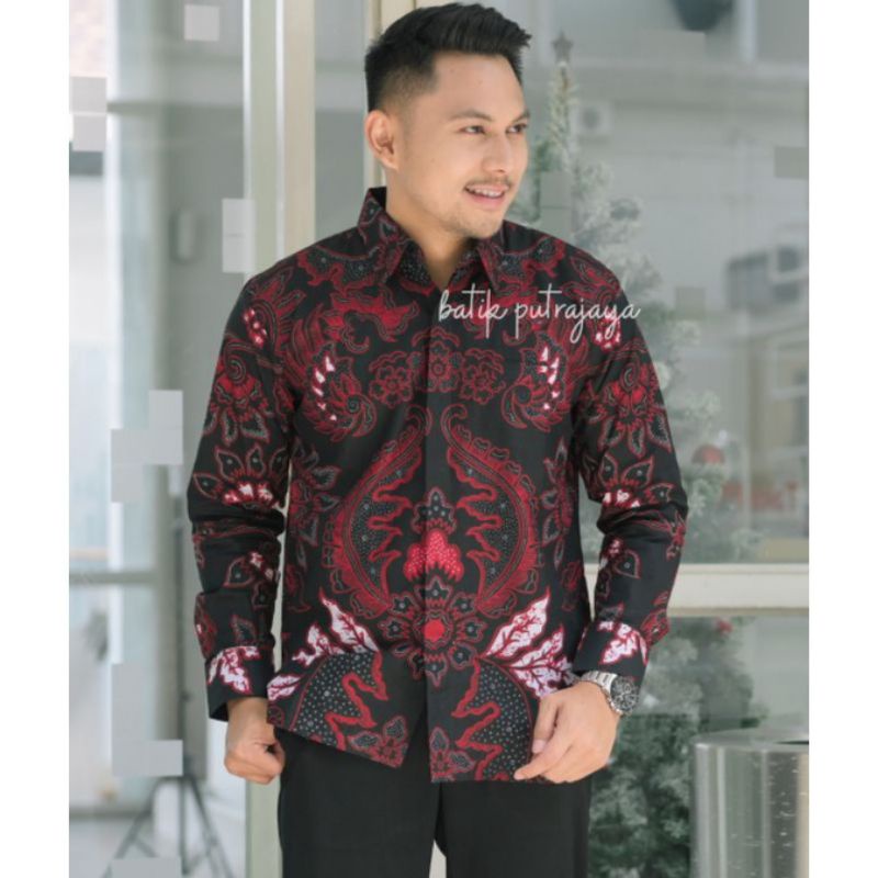 MAHKOTA MERAH Kemeja Baju Batik Pria Lengan Panjang Solo Sragen Premium