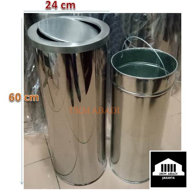 Tempat Tong Sampah Tinggi Bulat Stainless Steel Tutup Swing 30LT 114