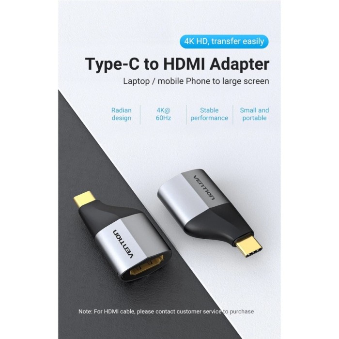 Adapter USB 3.1 Type C to HDMI 3.0 HDTV Vention TCAH0 4K 60Hz