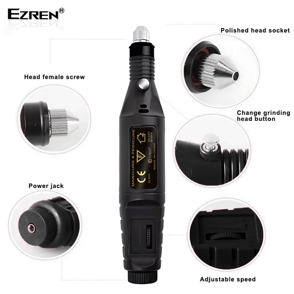 Ezren EZ-2022 Mesin Mini Grinder Grafir Bor Potong Ukir Kuku (Hitam)