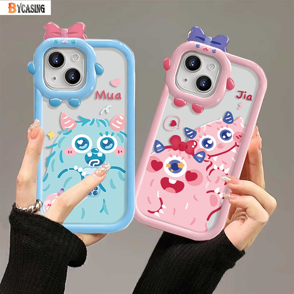 Kartun Couple Monsters Full Soft Case Belakang Realme 10c33 C15 C31 C30 C11 C25Y C35 C25 C21Y C25s C21 C2 C1 C3 C17 5 6i 9i 5s 5 7i Lucu 3D Bow Little Monster Lens Soft Cover BY