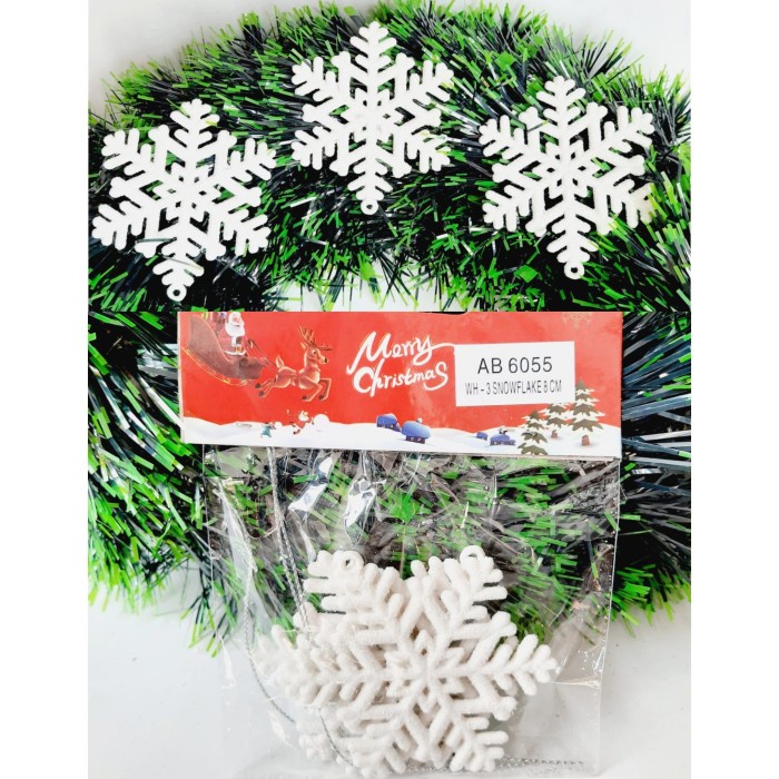 

Hiasan Natal Snowflake isi 3 Kepingan Salju Putih Dekorasi Natal Murah - 3pc 8cm AB-6055