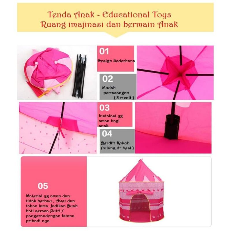 Tenda Castle Anak warna biru dan pink