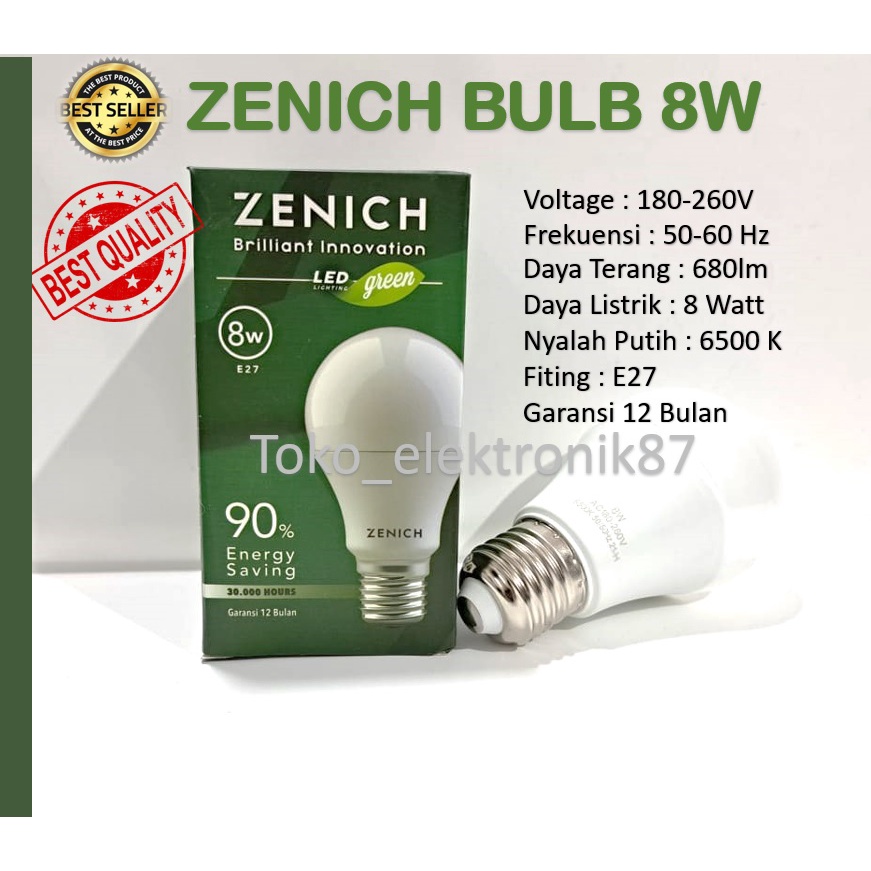 Lampu Led Zenich 8W Bohlam 8 Watt Bulb Bulat Green