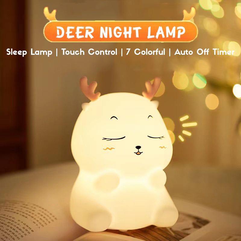 BONEKA LAMPU TIDUR CUTE BABY DEER SOFT HEAD TOUCH DIMMER new deer 2