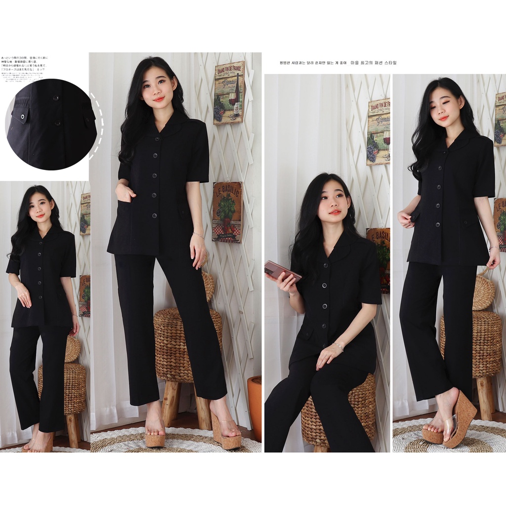 Setelan Blazer PNS ASN Seragam PNS Pemda Baju Dinas Setelan Jas PDH Lengan Pendek Wanita - 7010 Hita