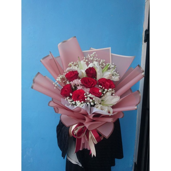 Jual Bouquet Buket Bunga Lily Mawar Segar Hadiah Kado Spesial Ultah