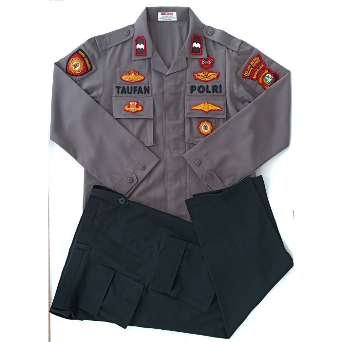 Univ Baju Pdl Polri Coklat+ Bordir Timbul Set Lengkap