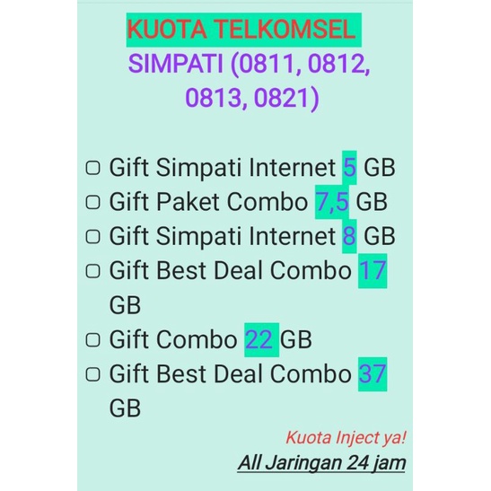 KUOTA TELKOMSEL Nomor SIMPATI (0811, 0812, 0813, 0821)