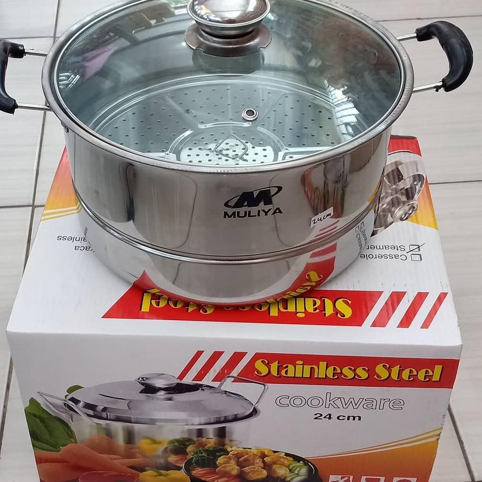 ㊫V Panci Kukus Serbaguna Steamer Langseng Dandang Stainless Steel Tutup Kaca Untuk Dimsum Mpasi Panc