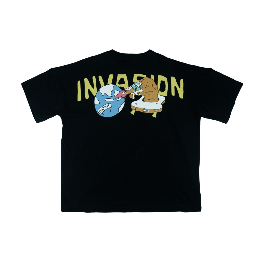 PEANUT STAIN - Invasion Black Wide Shoulder Oversized Tshirt